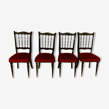 4 chaises Napoléon III laquées noires assises velour rouge
