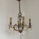 French Vintage Bronze and Glass 4 Light Art Nouveau Crystal Chandelier