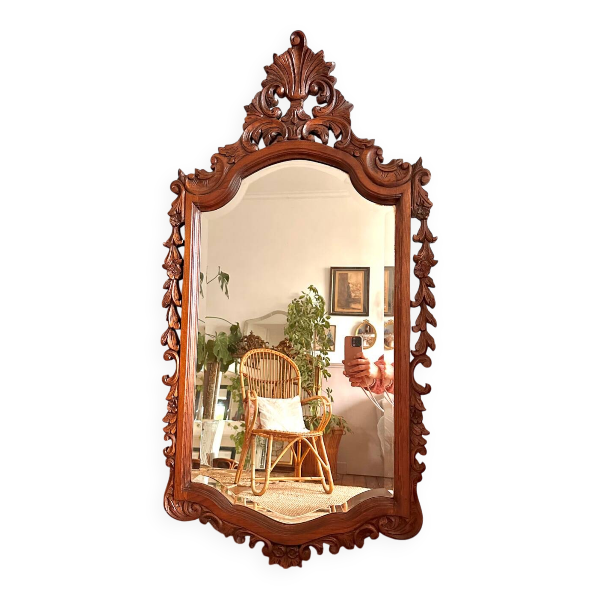 Vintage carved wooden mirror 110x58