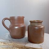 Duo of stoneware ceramic, pitcher and pot, vintage