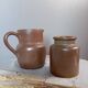 Duo of stoneware ceramic, pitcher and pot, vintage