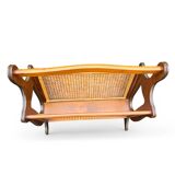 Vintage wooden and cane magazine rack