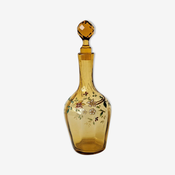 Carafe émaillée en verre ambré motif flora