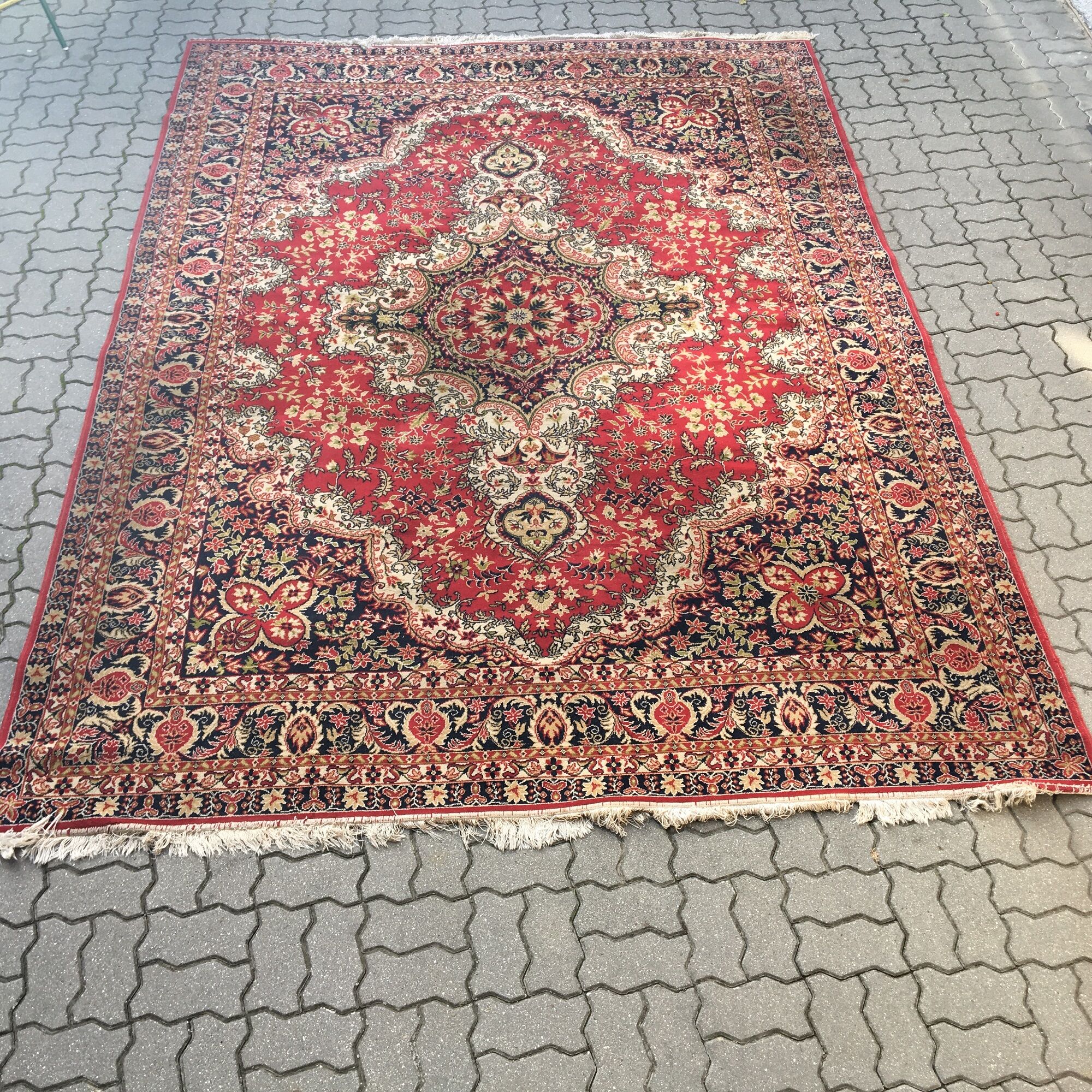 Vintage rug carpet 70s mid century Czechoslovakia red 253cm x 350cm