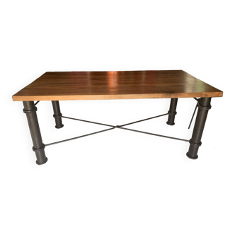 Industrial walnut and metal dining table