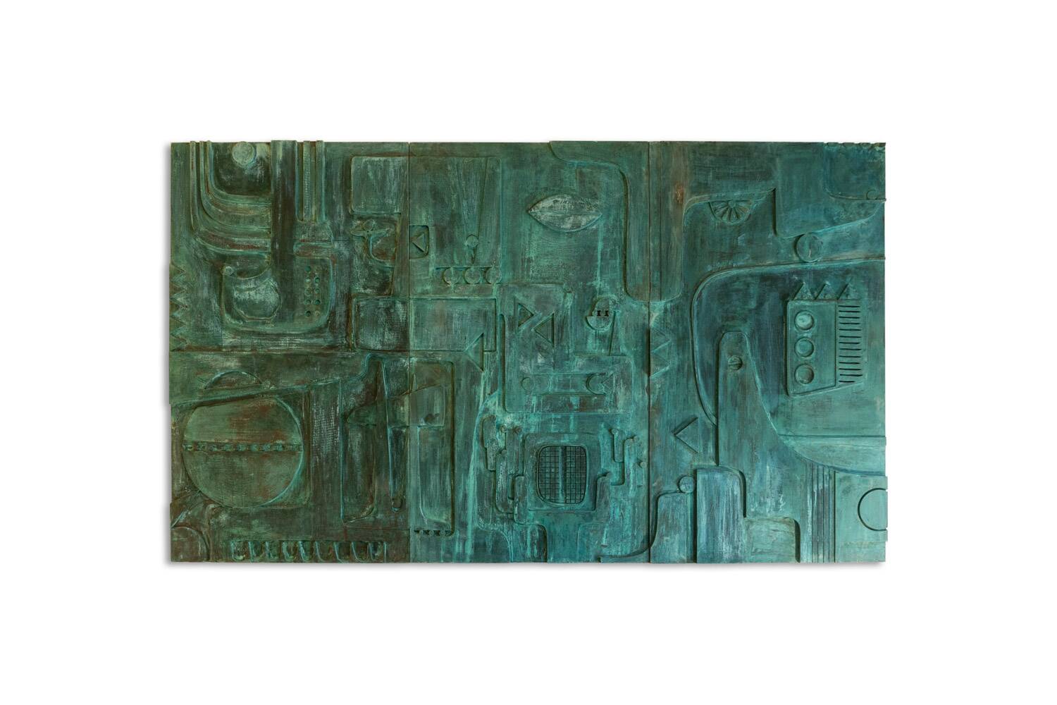 Victory of Segonzac. Sculpted and copper triptych panel. Contemporary.