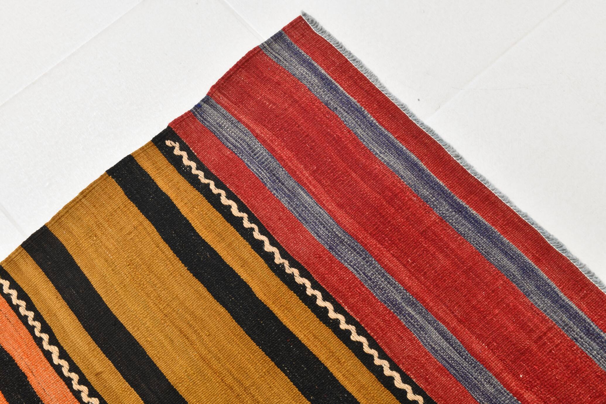 6x9 Green Orange Striped Turkish Vintage Kilim Rug 174x272Cm SK 2311