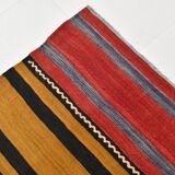 6x9 Green Orange Striped Turkish Vintage Kilim Rug 174x272Cm SK 2311
