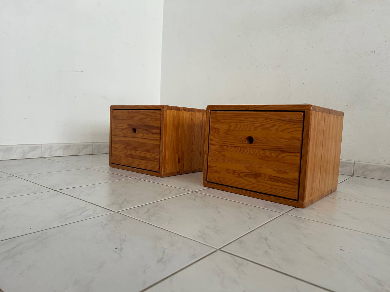 Vintage set of two small cabinets pinewood