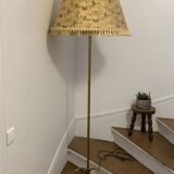 Brass tripod floor lamp with golden pompom lampshade 1960