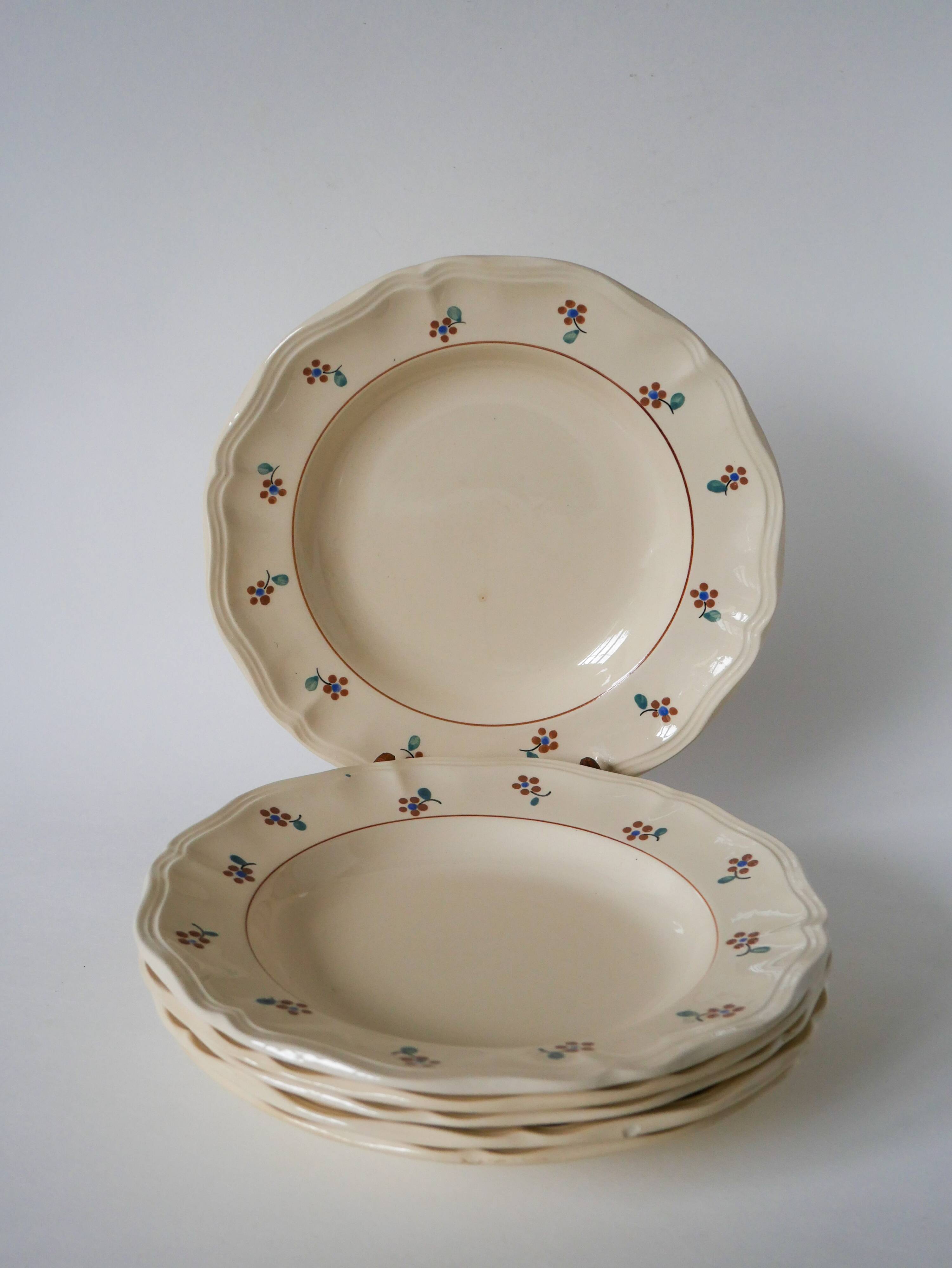 Lot de 6 assiettes creuses Digoin Sarreguemines modèle Arromanches 1950