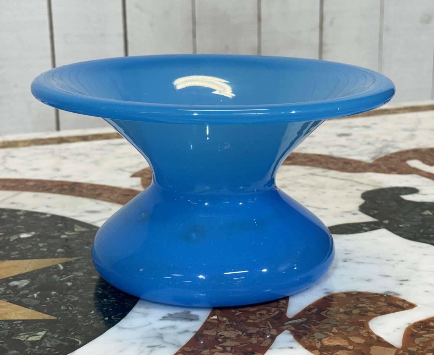19th-century antique spittoon vase in blue opaline.