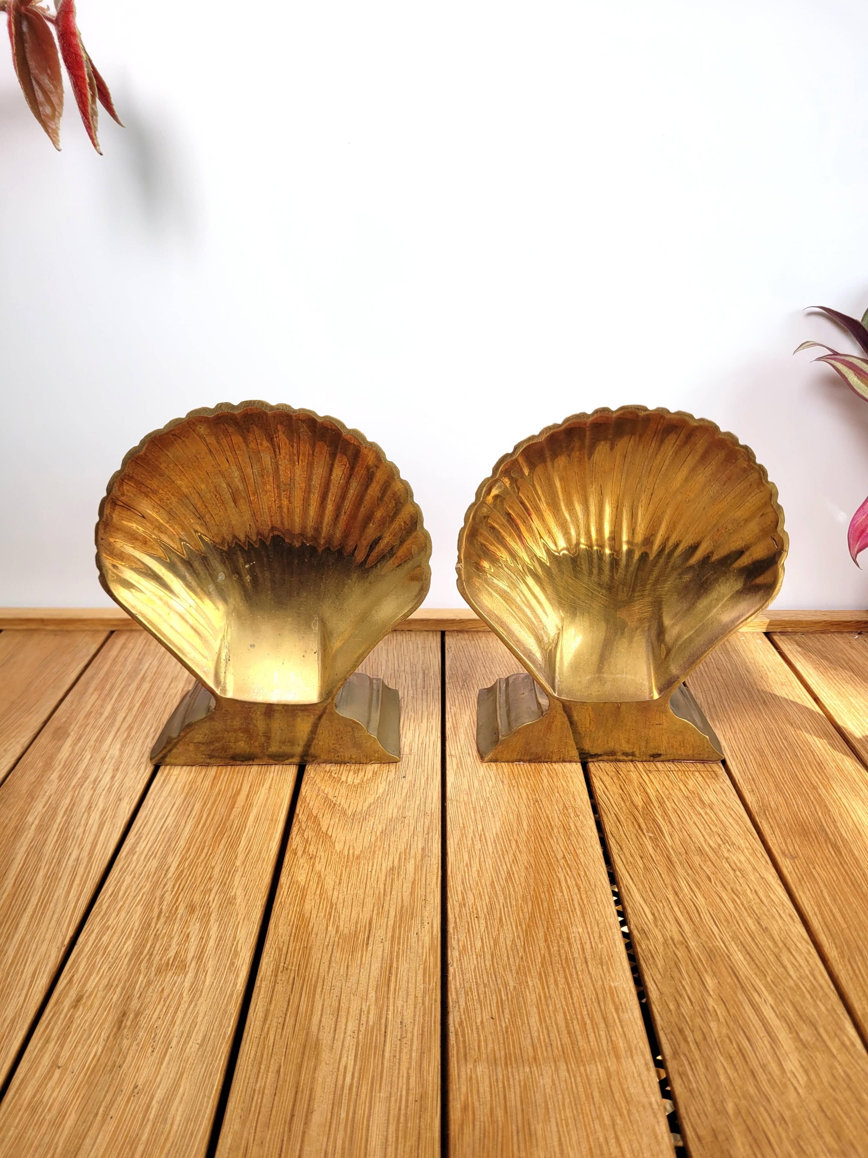 Pair of brass shell bookends