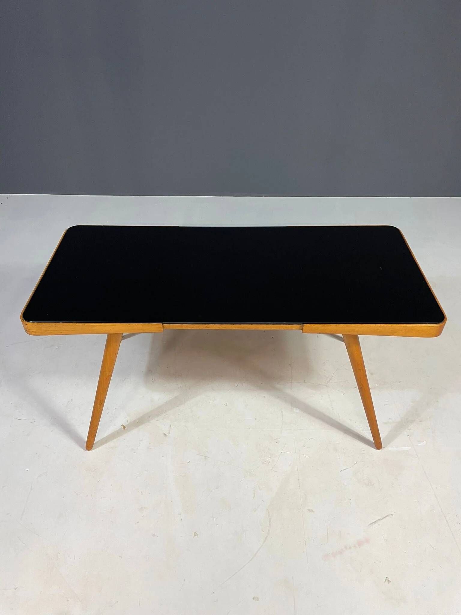 Coffee table, mid-century, opaxite glass top, Interiér Praha, 1960s