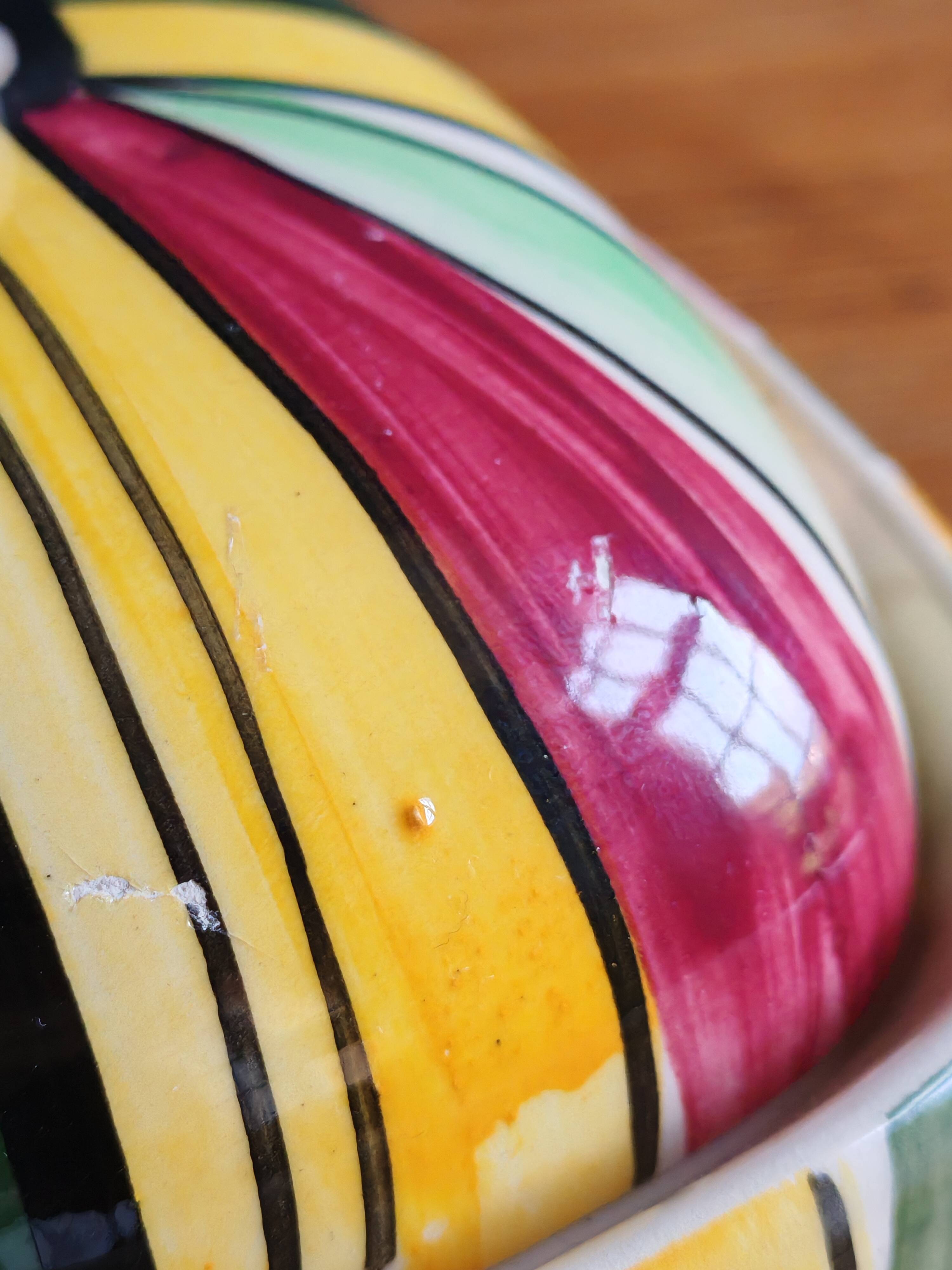 Vintage Ceramic Bonbonnière with Colourful Stripes - Jewellery Box