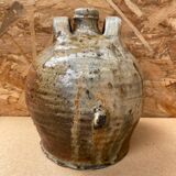 Ancienne cruche huile jarre double anse grès vernissé gris vintage