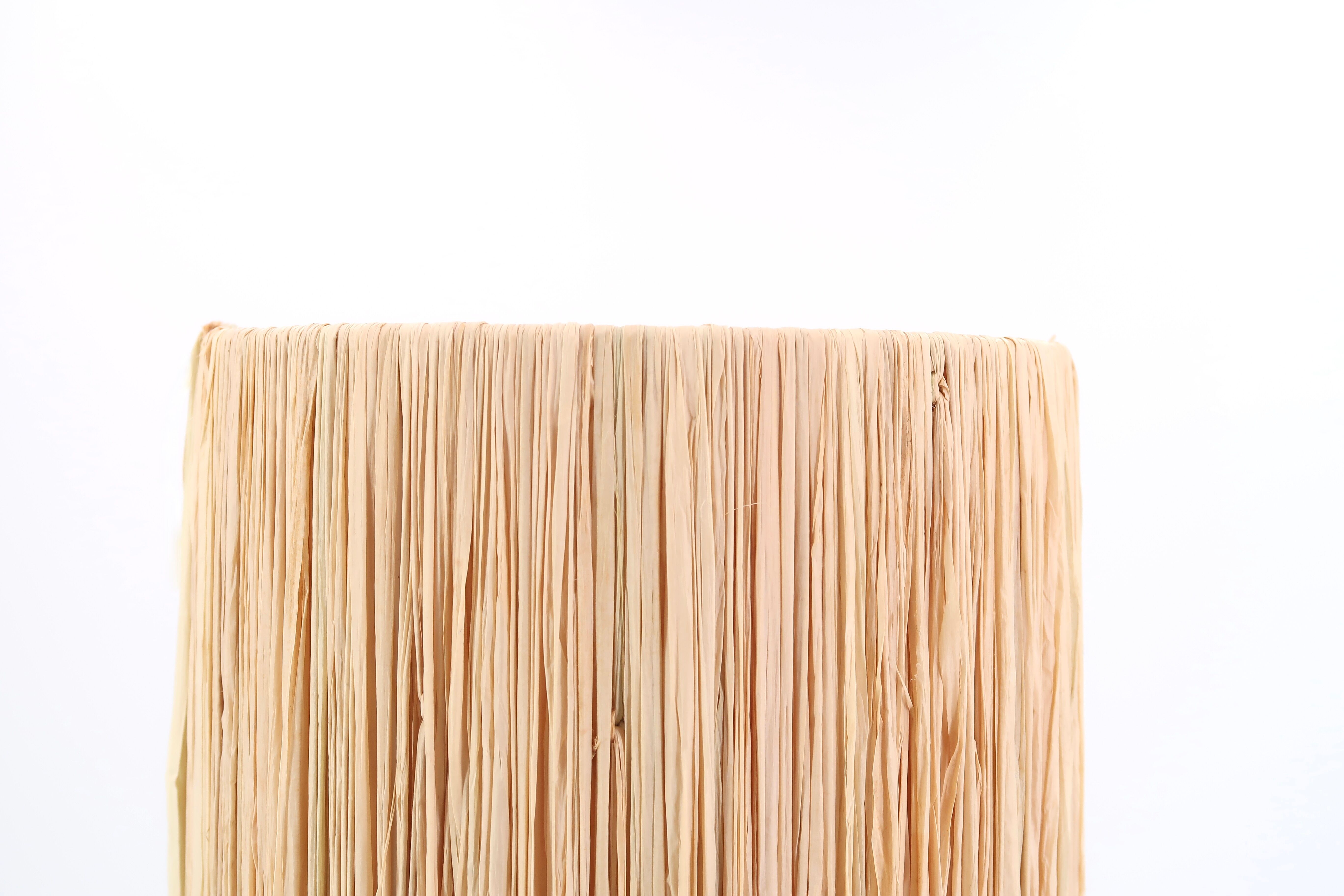 Puisaye stoneware lamp, raffia lampshade, 70s