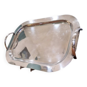 Lino Sabattini, large rectangular tray in silver metal from the 70s