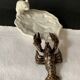 Mouse figurine plate in white enameled ceramic, signed