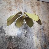 Flower suspension metal structure 6 petals in olive green linen