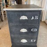 Antique professional furniture in patinated wood with 3 administration locker drawers