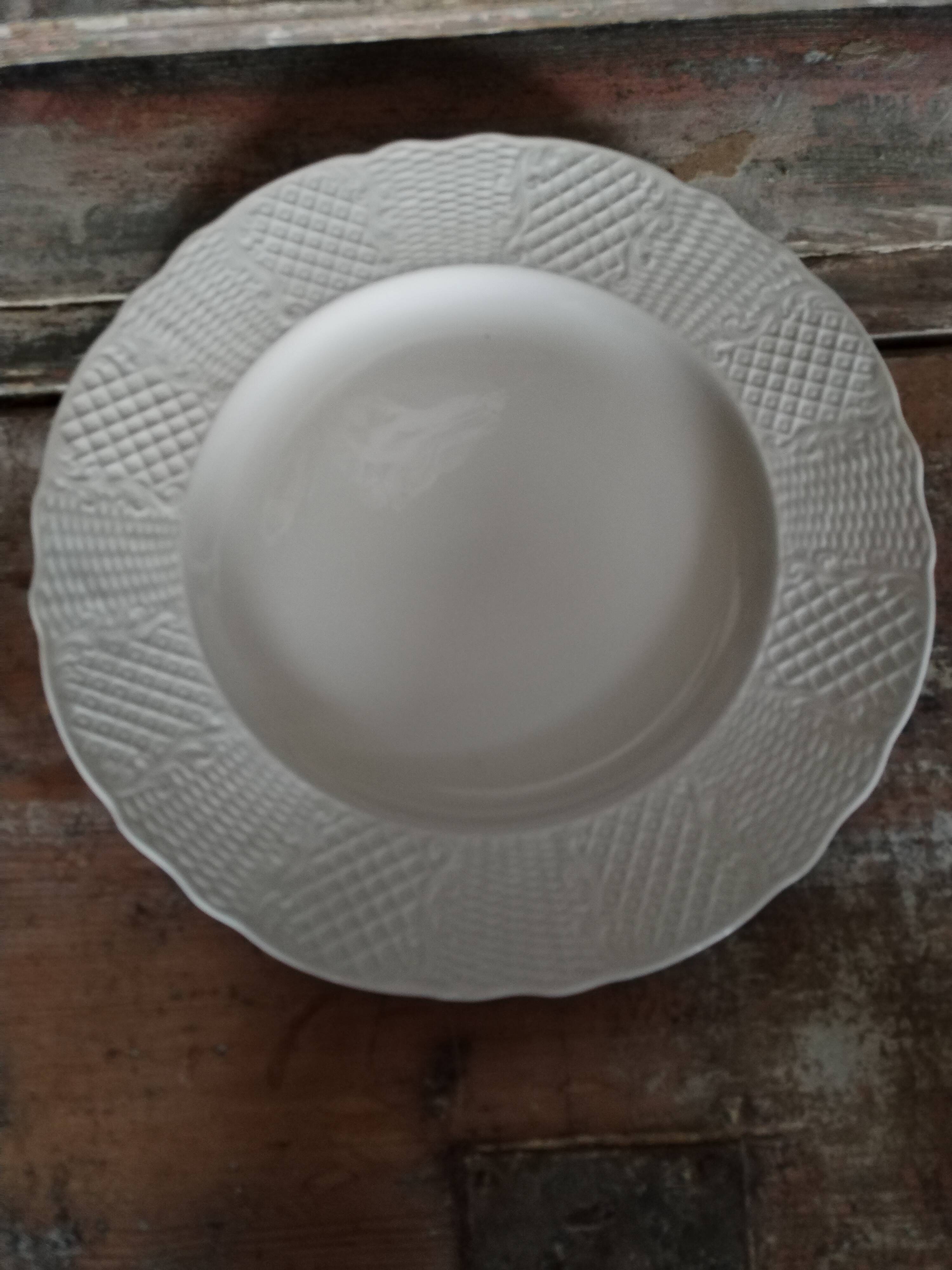 8 large English white earthenware plates 19th