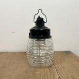Industrial Bakelite Pendant Light with Ribbed Glass, 1970s