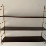 String wall shelf in wood and brass, 1960