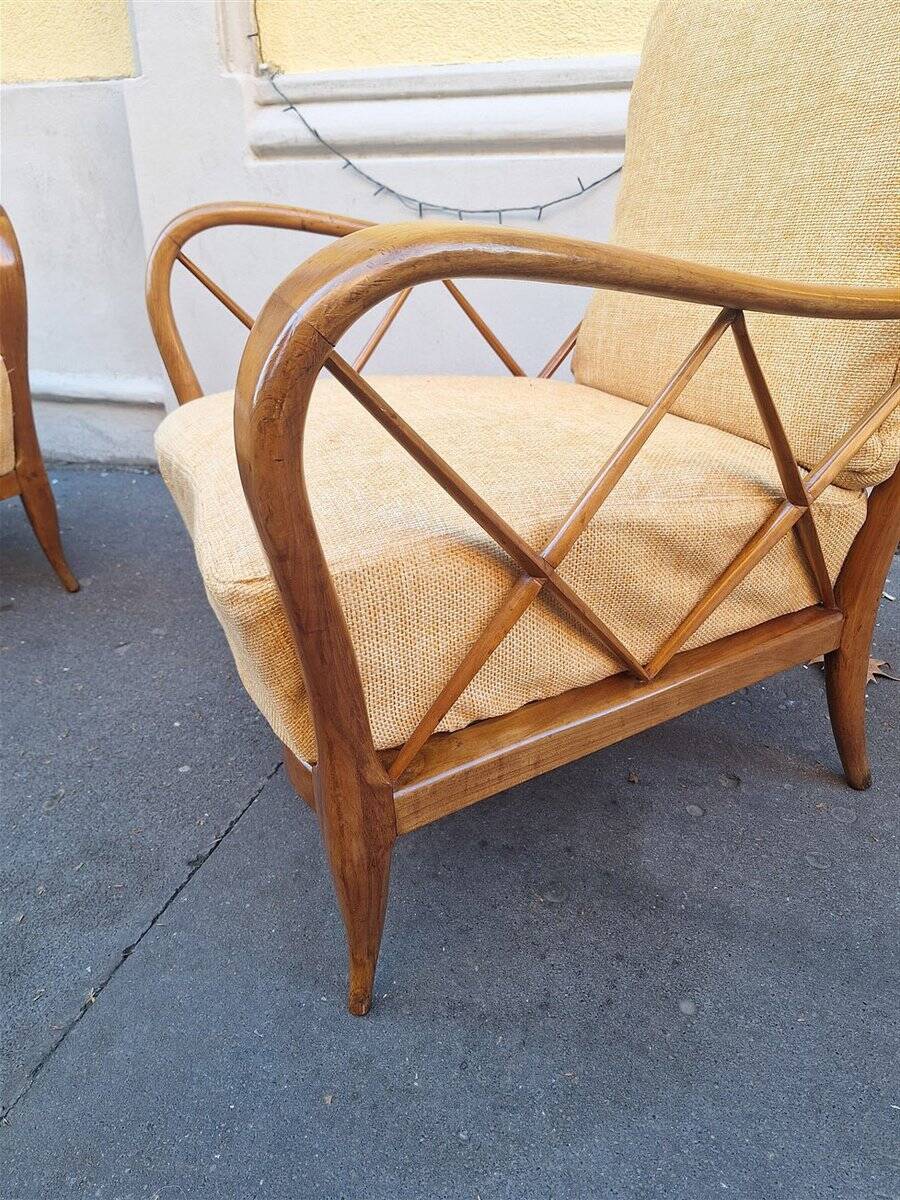 Armchairs in Wood and Yellow Fabric from Paolo Buffa, 1940s, Set of 2