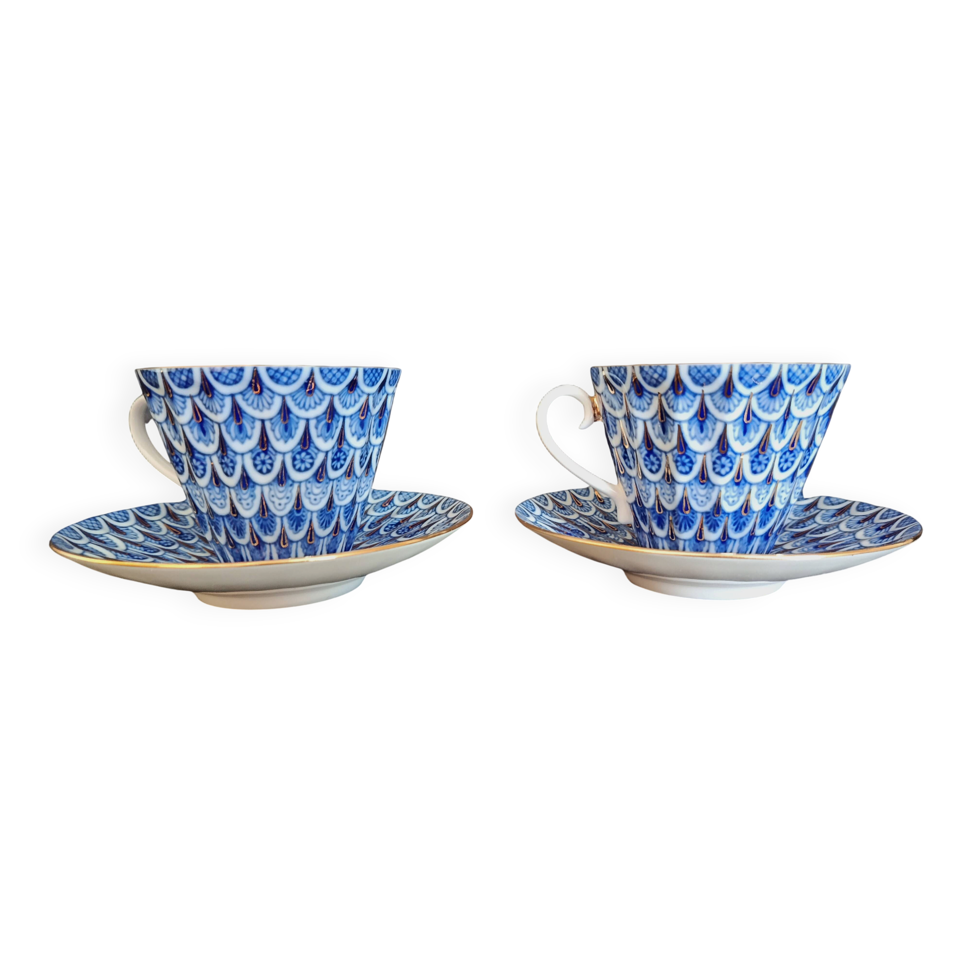 Pair of Russian imperial porcelain cups "Lomonosov" from St Petersburg