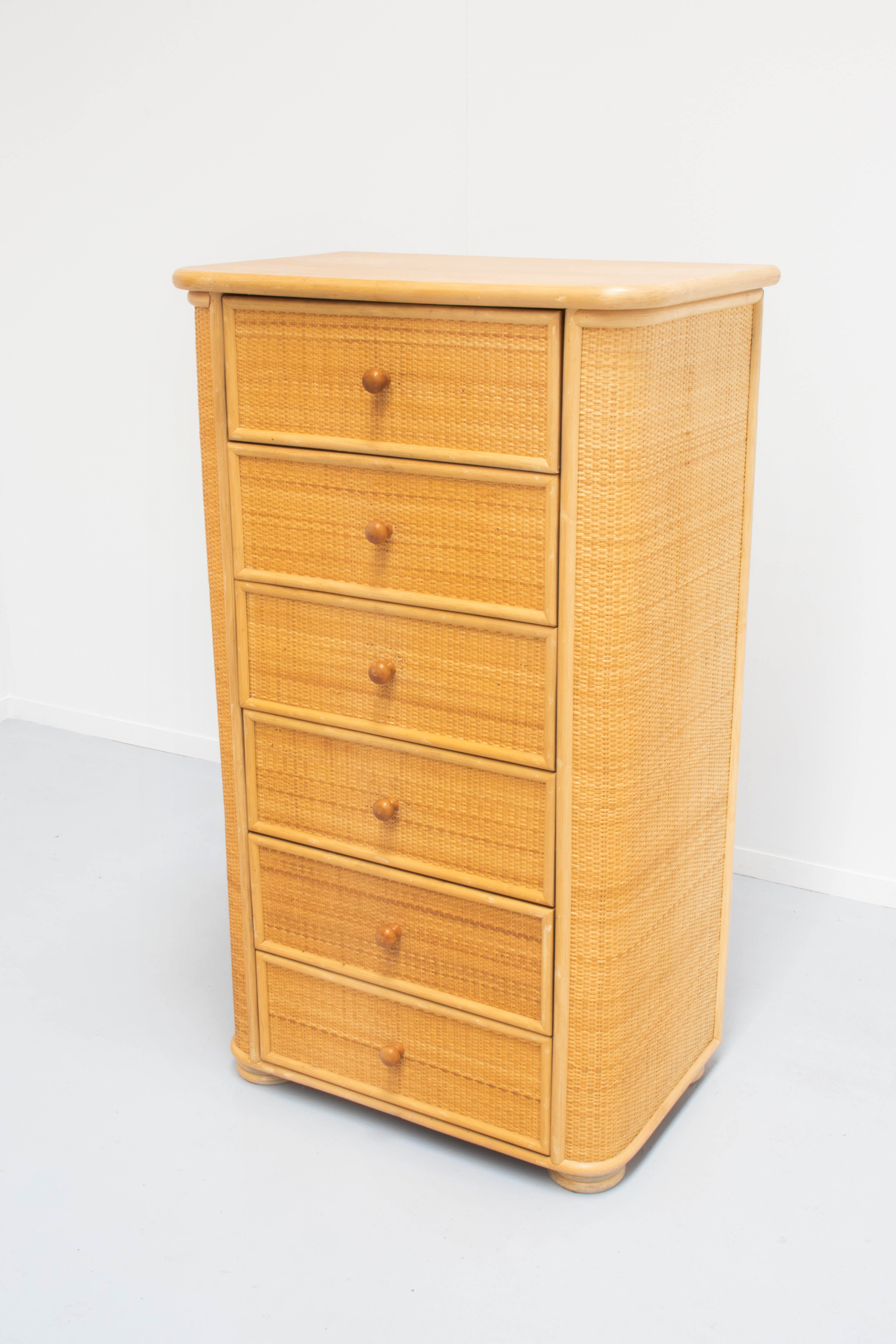 Vintage Bohemian Rattan Chest of drawers