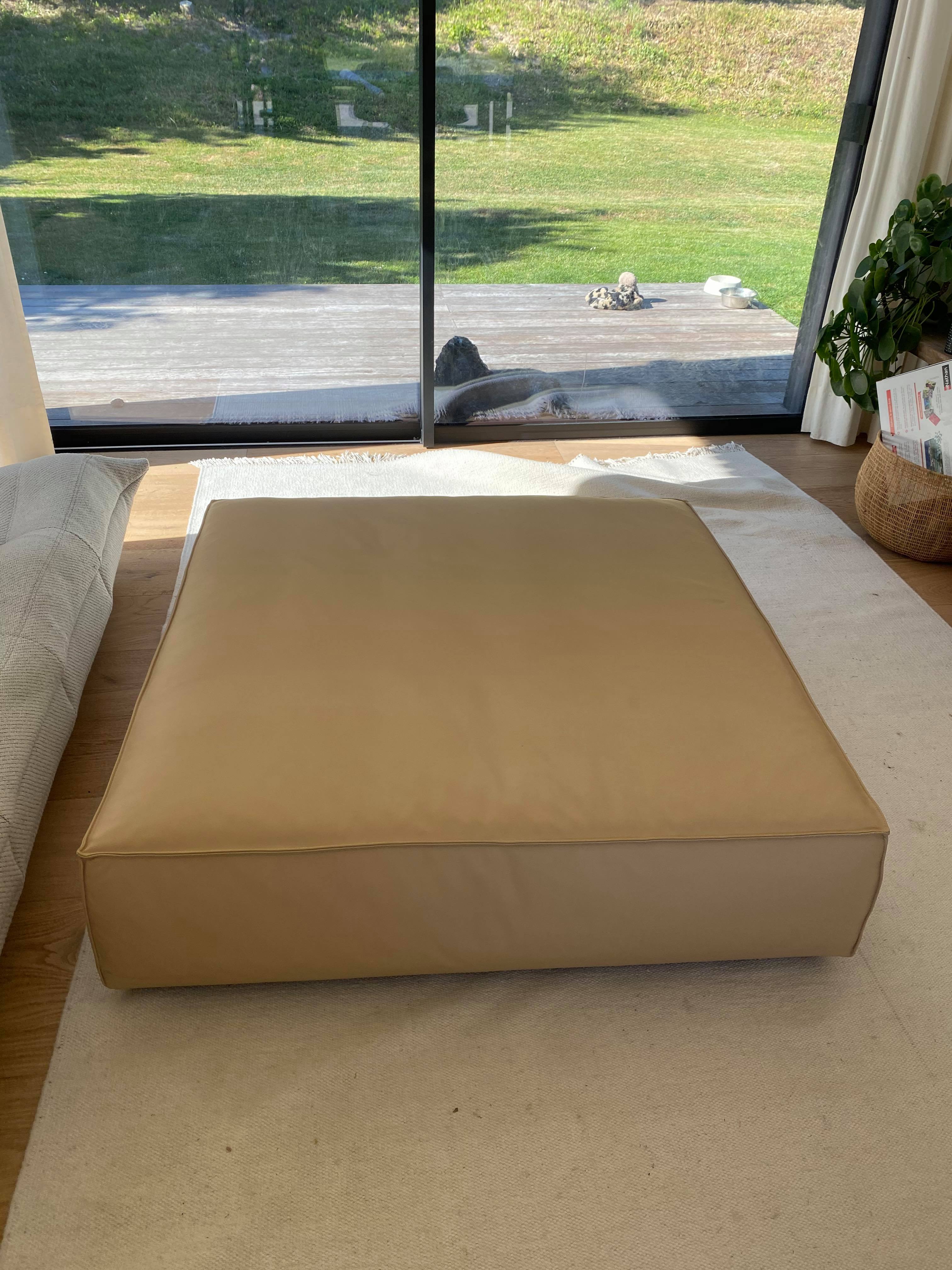 Natural leather pouf