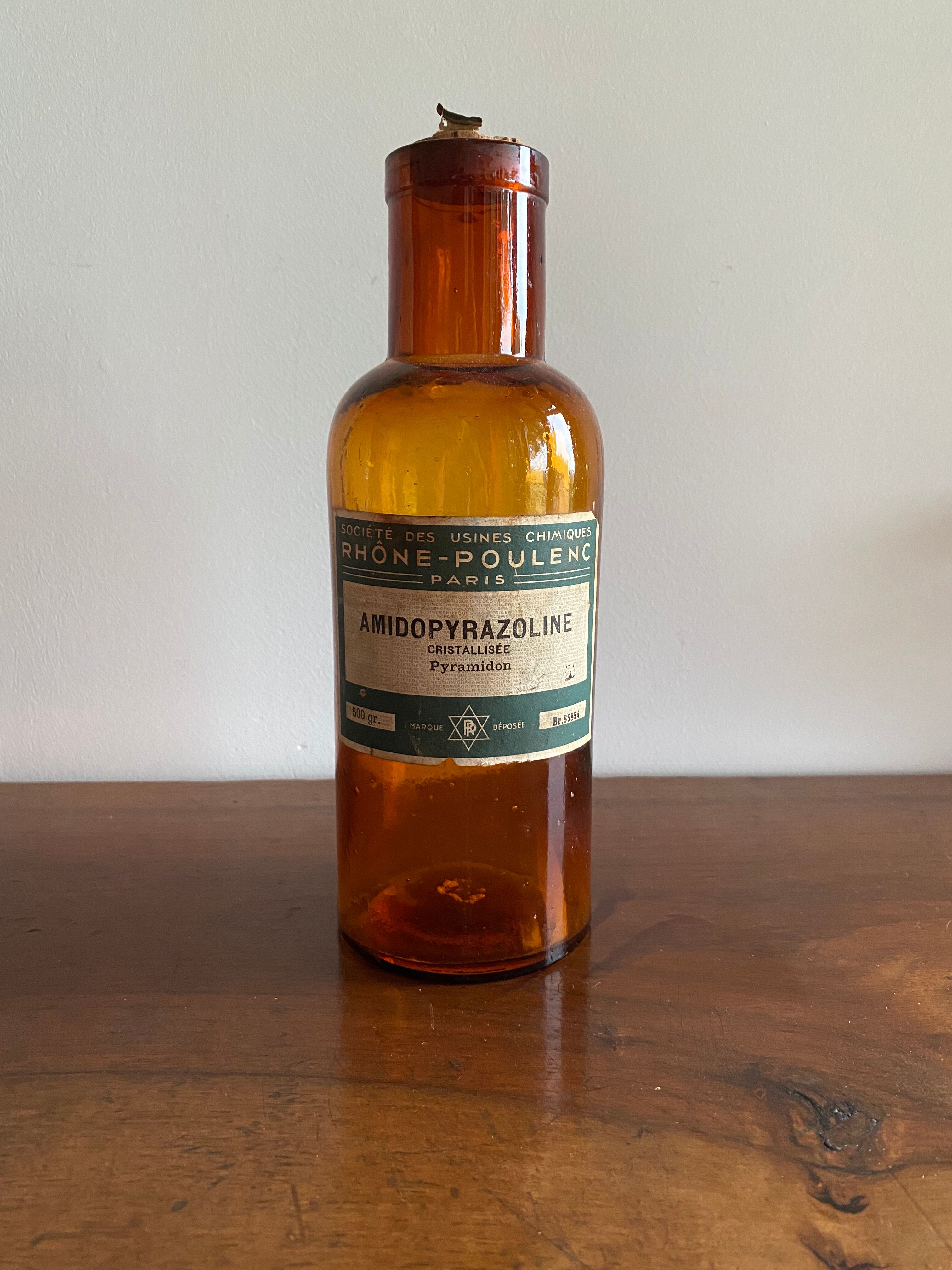 Old amidopyrazoline pharmacy bottle made of amber glass
