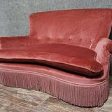 Half-moon shaped toad stool bench, Napoleon III period, in pink velvet.