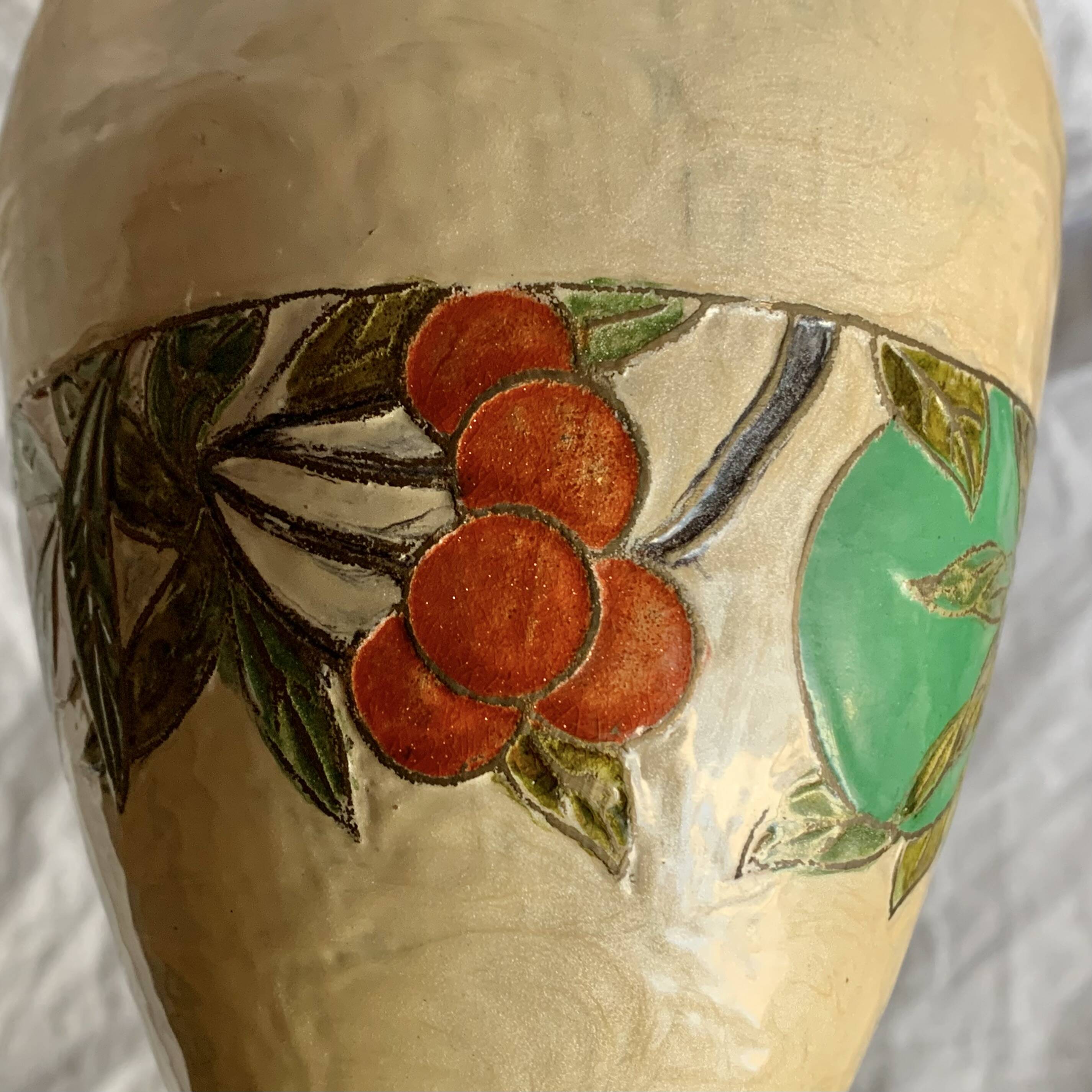 Vintage brass vase with cloisonné enamel floral decoration