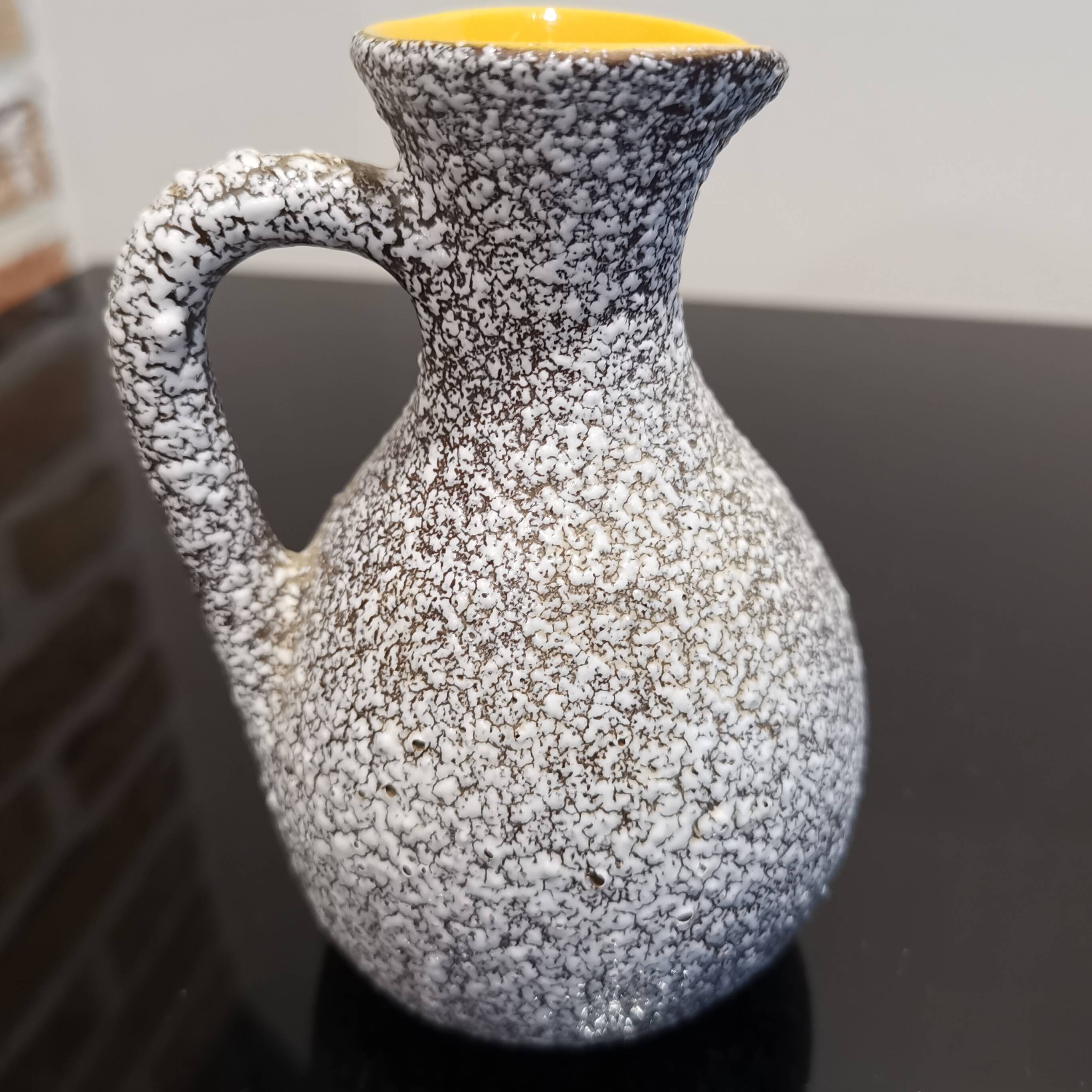 Small vase or jug fat lava Vallauris signed Tess