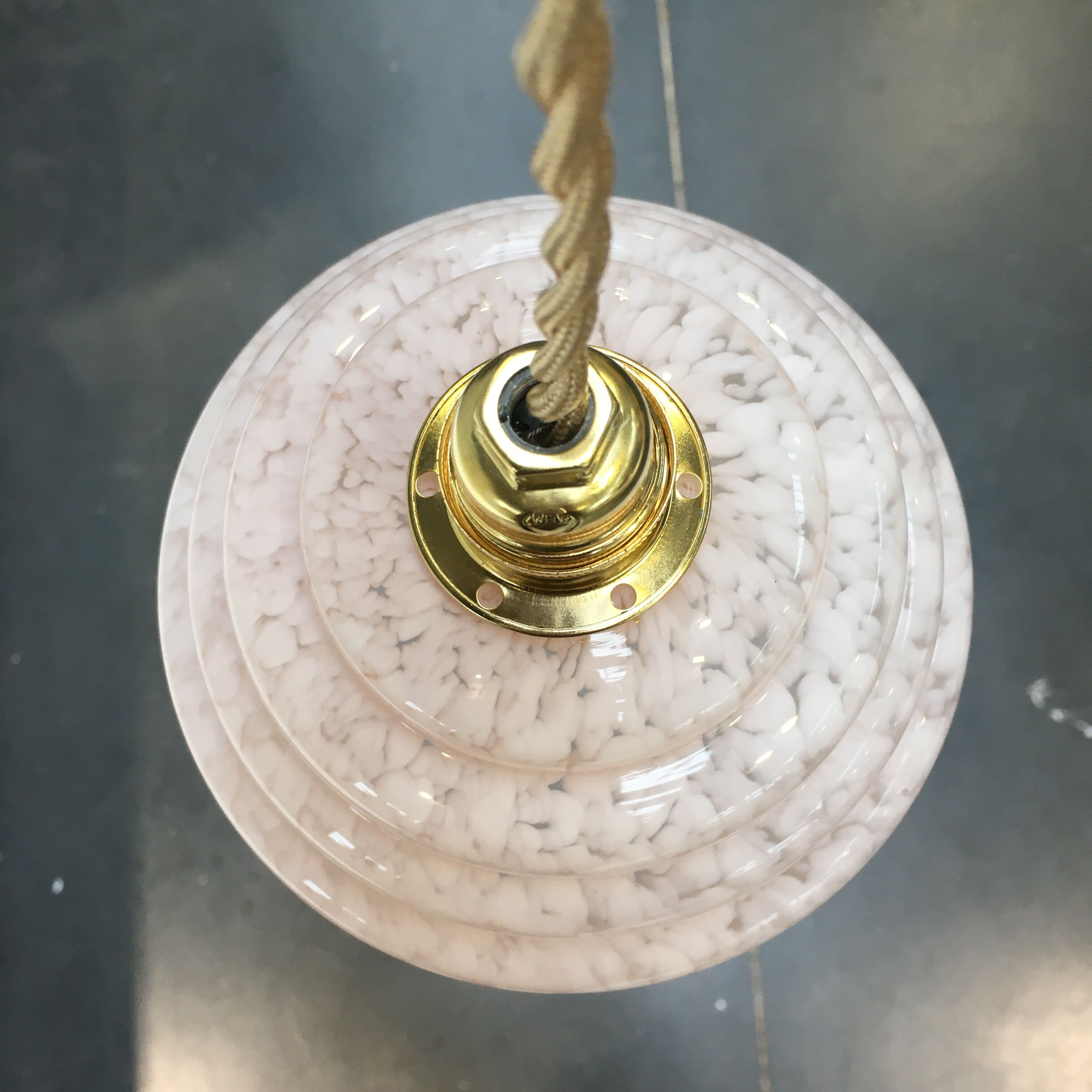 Art Deco pendant lamp in pink Clichy glass
