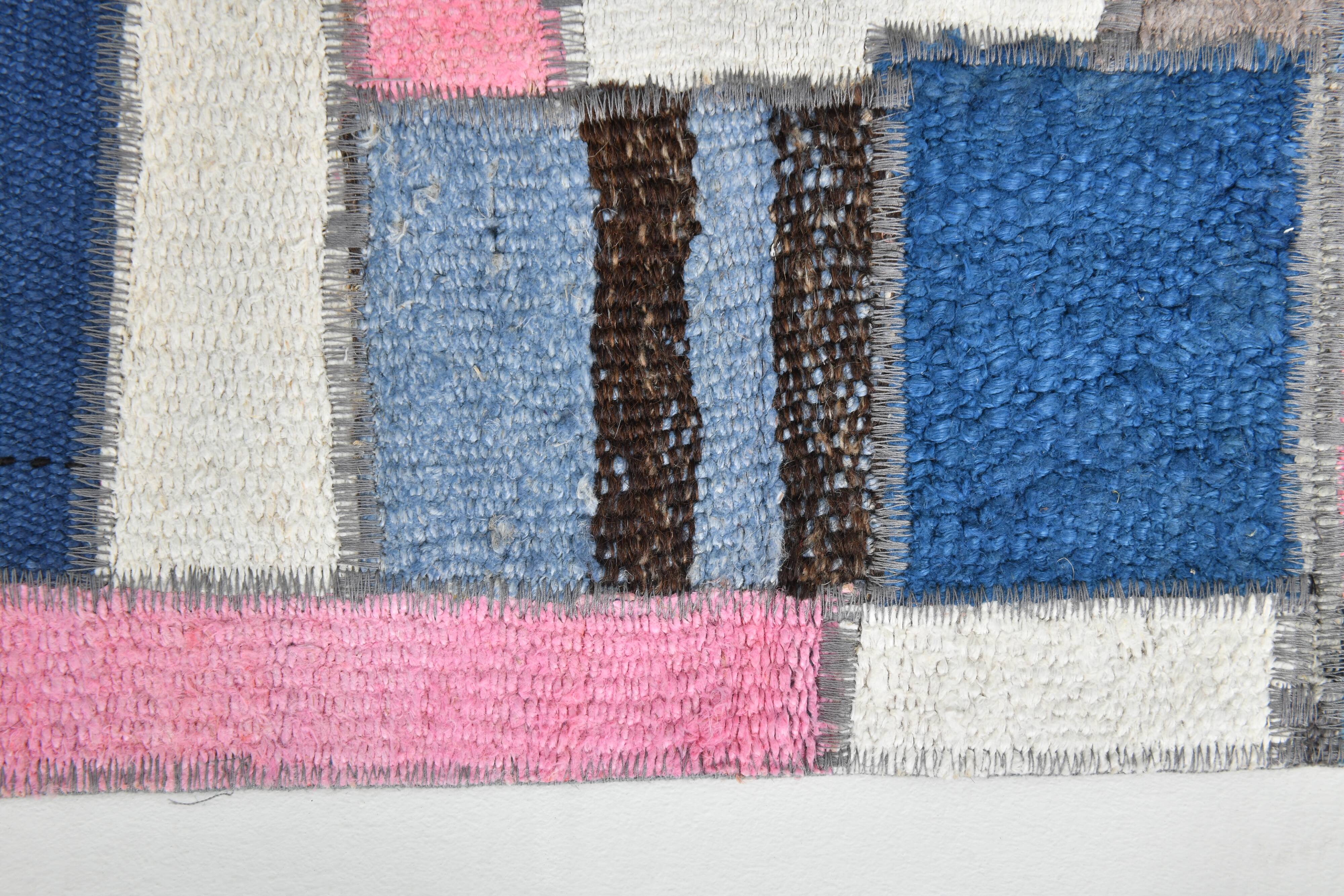 2x5 Pink & Blue Contemporary Kilim Runner Rug, 68x155Cm