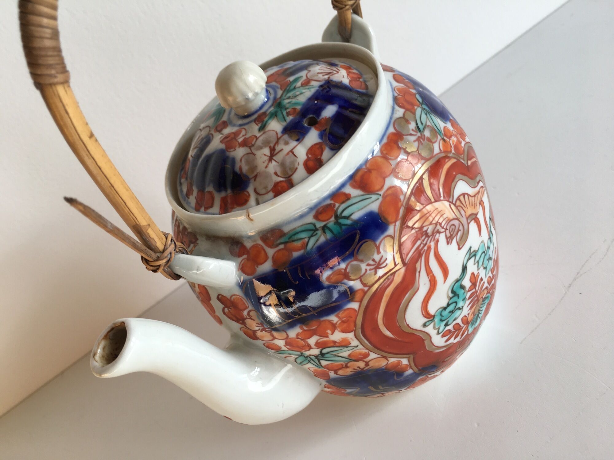 Théière japonaise porcelaine oiseaux à décor floral