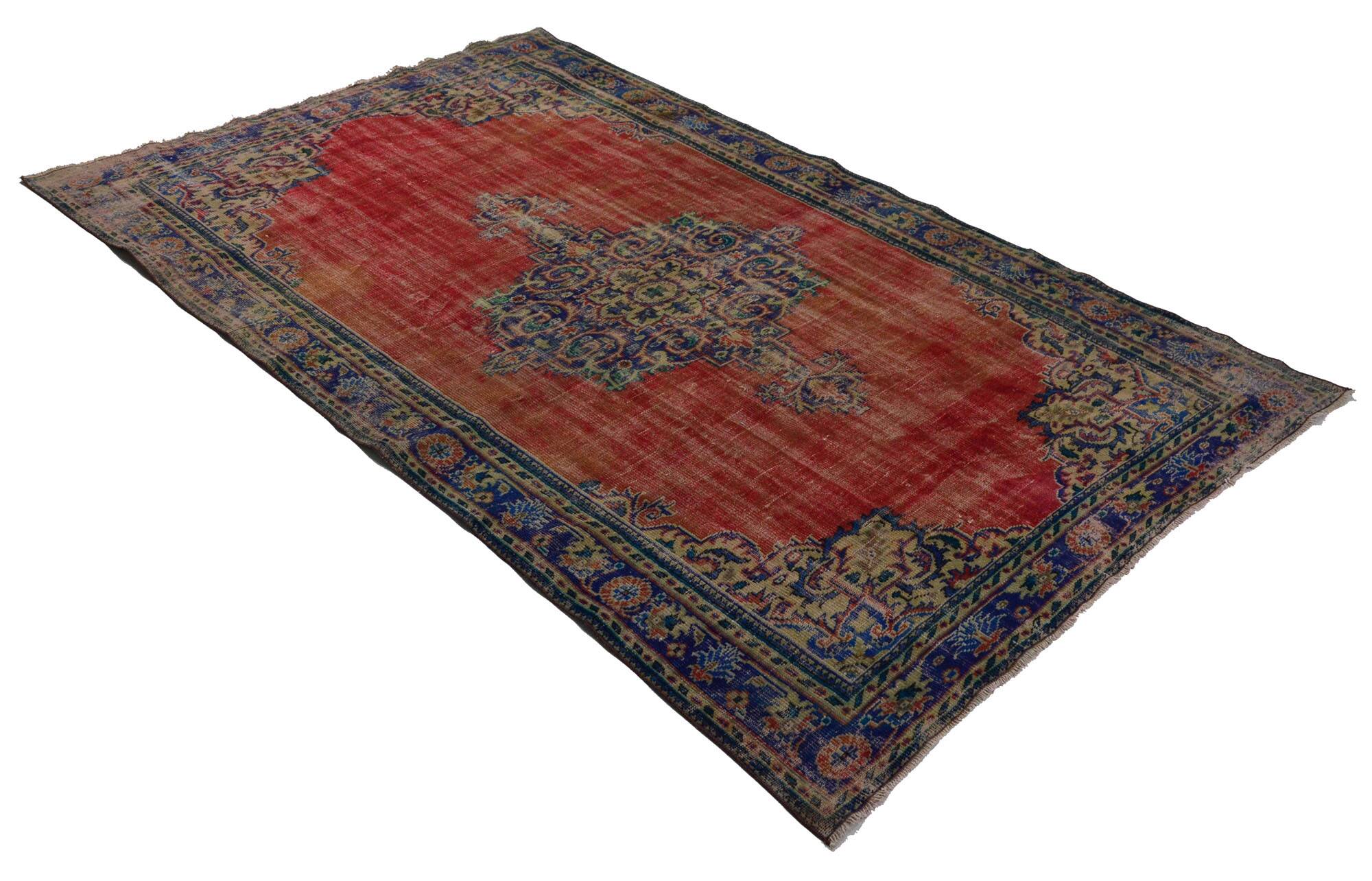 Turkish Anatolian Handmade Vintage Area Rug 302 cm x 197 cm