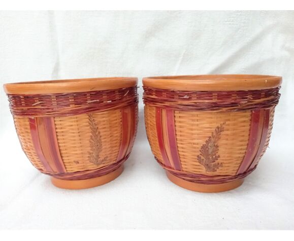 Duo of vintage braided wicker pot cover | Selency