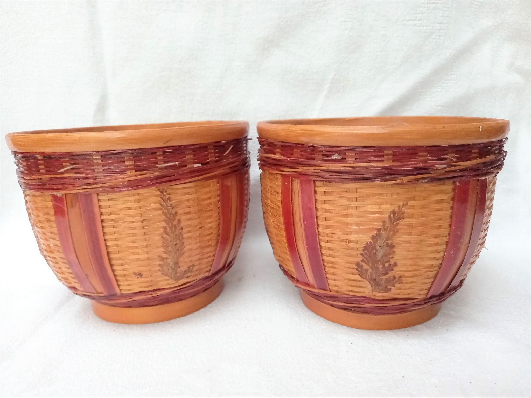 Duo de cache-pot vintage osier tressé