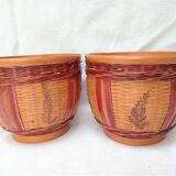 Duo of vintage braided wicker pot cover