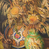 Still life with sunflowers and majolica jug