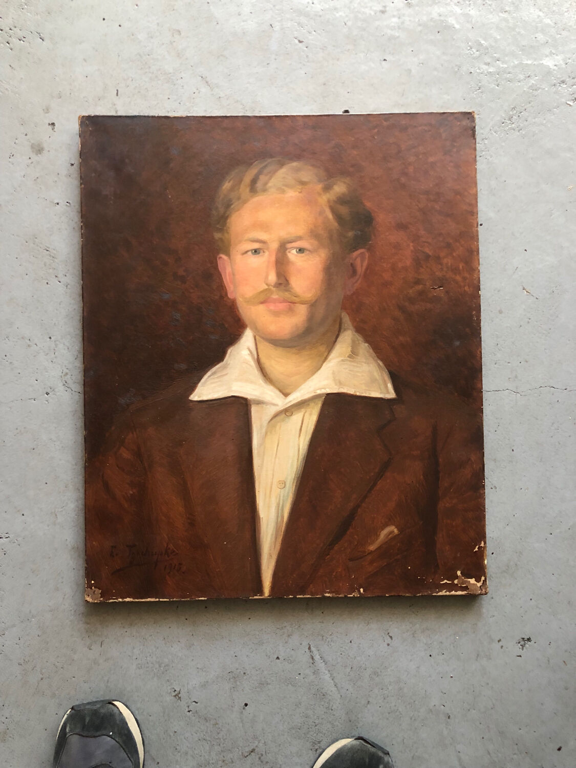 Old portrait oil on canvas mustachioed man