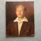 Old portrait oil on canvas mustachioed man