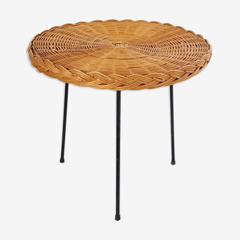 Table basse ronde en rotin 1960