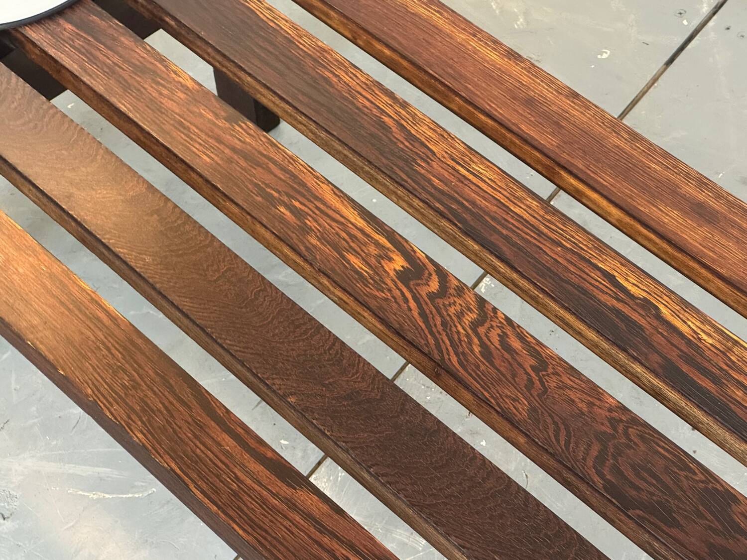Mid-Century Modern Brown wood Slatted coffee table bench, 1970s