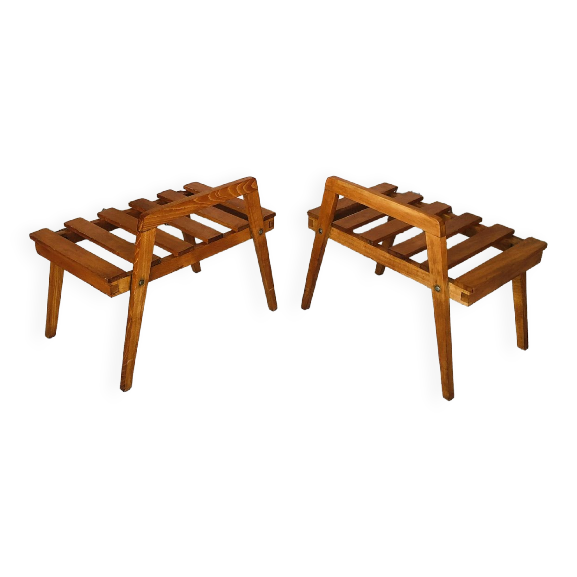 Pair of slatted side tables, Scandinavian style, 60s