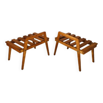Pair of slatted side tables, Scandinavian style, 60s